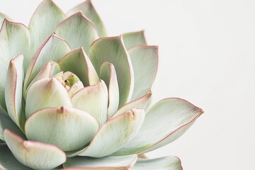 Fototapeta premium Close-up of green echeveria succulent with pink edges.