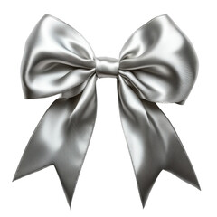 Elegant silver bow decoration studio image clean close-up style. Isolated on transparent background, png.