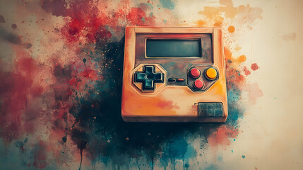 Vintage video  controller with abstract background art.