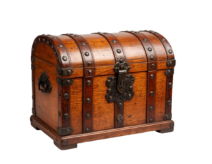 Old chest on transparent background. AI.