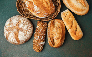 Freshly baked artisan bread arranged beautifully on a table
