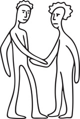 Obraz premium Two figures stand closely together linking hands in a gesture of unity.