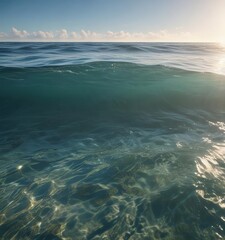Sunlit ocean surface reveals vibrant underwater scene, gentle waves , tranquil, summer, scenery