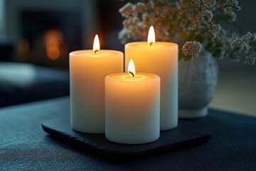 White Candles Placed on a Black Table
