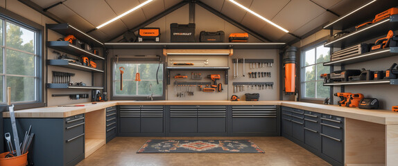 Well organized workshop interior with tools and power equipment ready for projects