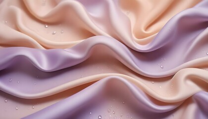 Obraz premium Elegant silk fabric in shades of purple and beige, enhanced with delicate water droplets.