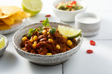 Traditional beef chili with sweet corn