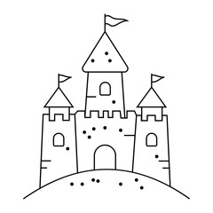 Fototapeta premium Simple Line Drawing of a Sandcastle with Flags