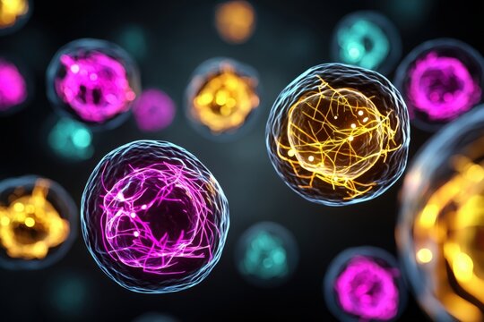 Embryonic stem cell under microscope glowing with cellular detail and soft blur 