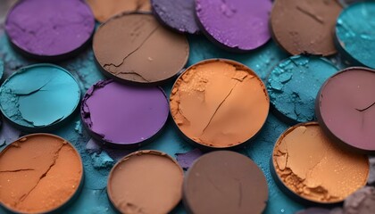 A macro view of various colorful eyeshadows, showcasing textures and diverse shades.