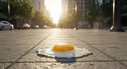 Sidewalk Egg Frying Concept on Hot Pavement &ndash; National Egg Frying Day Urban Heat Illustration