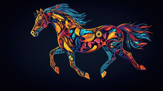 Colorful floral horse silhouette