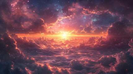 Fototapeta premium Celestial sunrise over a vast cloud sea.