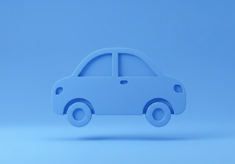Fototapeta premium Simple Blue Car Illustration on Matching Blue Background