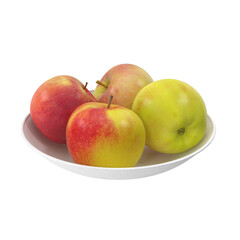 Apples on a plate isolated transparent background 3d rendering