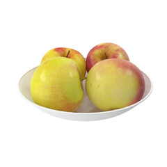 Apples on a plate isolated transparent background 3d rendering