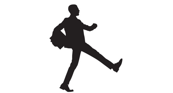 Silhouette of walking young businessman.