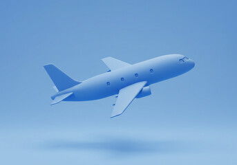 Obraz premium Airplane Flying Against Light Blue Sky Background Minimalist Style