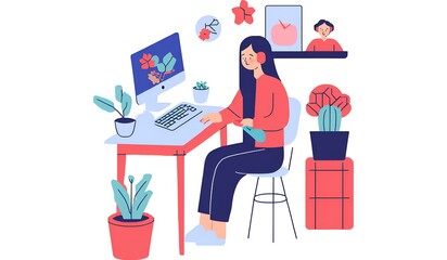 Woman working on her computer at home