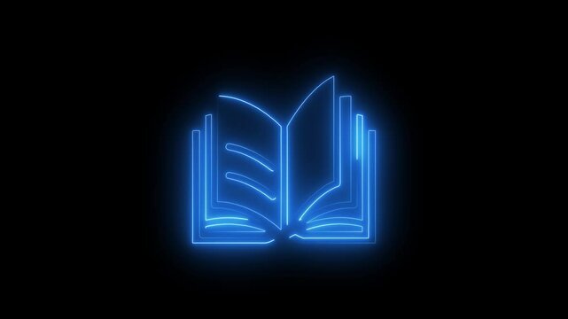 Abstract glowing neon line Open book icon animation. Neon glowing Books icon  animation on black background.