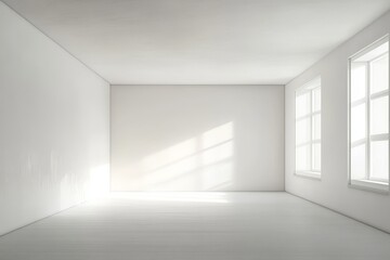 Fototapeta premium Empty White Room with Sunlight Streaming Through Windows