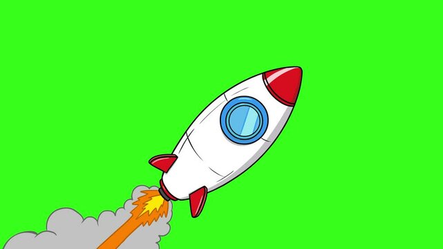Cartoon Rocket In Space Flying Diagonal In Speed Isolated
