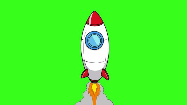 Cartoon Rocket In Space Flying Up In Speed Isolated