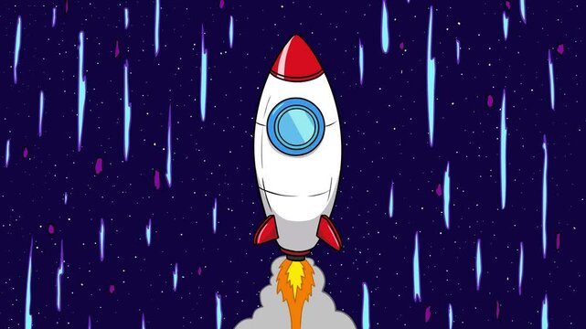 Cartoon Rocket In Space Flying Up In Speed Looping