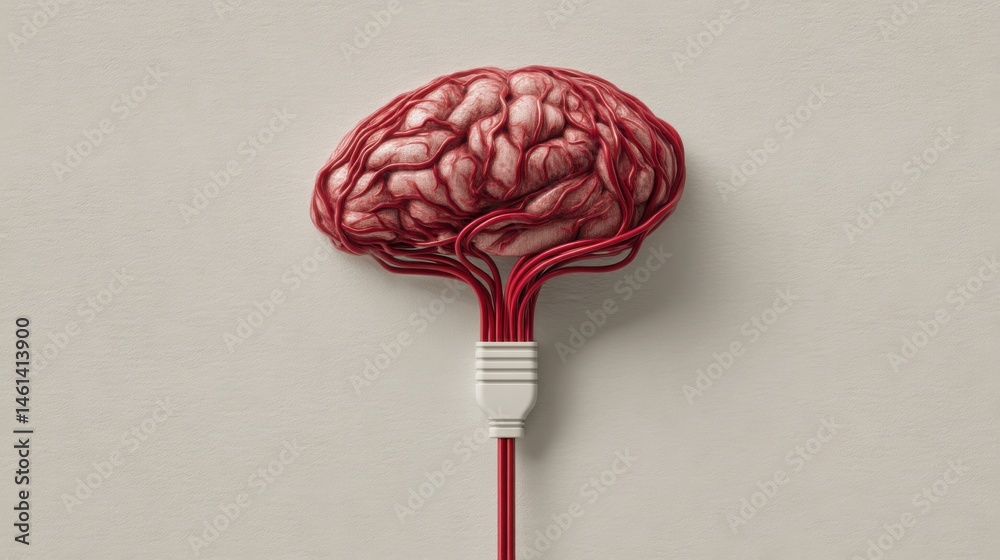 Poster brain shaped object representing neural feedback loop and learning process through artificial intell