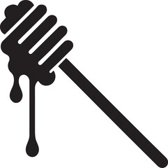 honey dipper stick with dripping honey silhouette, black and white silhouette, vector and illustration