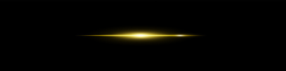 Bright neon golden beam flare on dark background. Energetic glow streak with sharp motion edge.