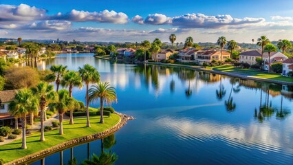 Obraz premium Panoramic view of Eastlake Chula Vista neighborhood with palm trees, homes