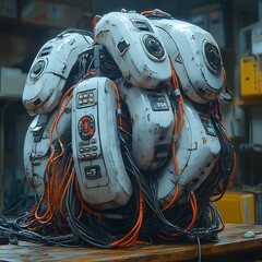 Fototapeta premium Industrial Robot Prototype Assembled From Phones And Cables High Resolution Images