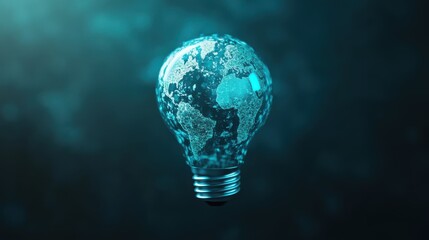 Glowing light bulb shaped like the Earth, symbolizing innovation and sustainability, ideal for environmental themes and creative projects.