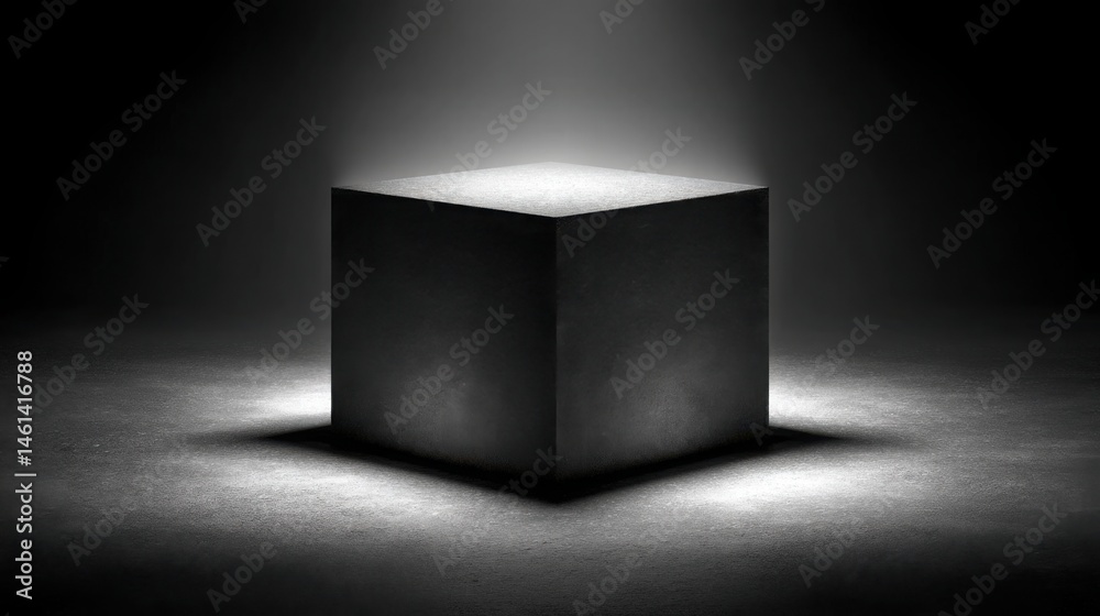 Poster mysterious cube in shadows representing the concept of invisible financial architecture and hidden m