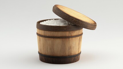 Wooden salt barrel with lid open