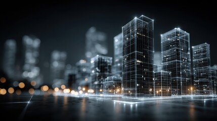 Fototapeta premium Vibrant cityscape at night showcasing the concept of invisible financial architecture and urban investment environments