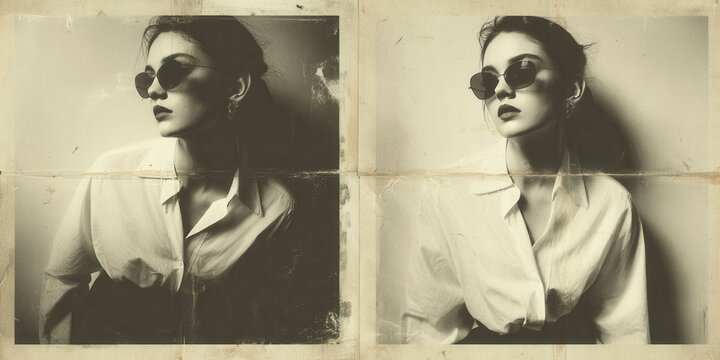 Vintage double exposure portrait with grunge analog texture for artistic design