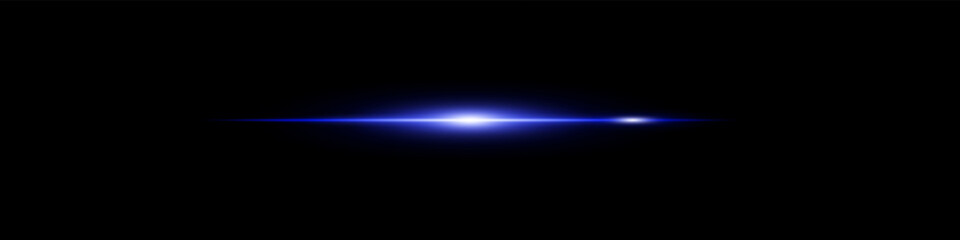 Bright neon blue beam flare on dark background. Energetic glow streak with sharp motion edge.