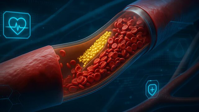Artery Blockage and Cholesterol Buildup in Blood Vessel with Cardiovascular Health and Medical Diagnostic Concept

