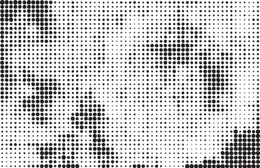 A black and white portrait is composed of densely packed dots creating a textured representation of a human face.