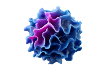 Colorful, abstract sphere with wavy lines and a textured surface. Png, Transparent background.