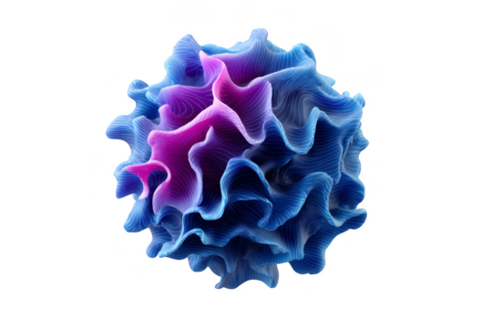 Colorful, abstract sphere with wavy lines and a textured surface. Png, Transparent background.