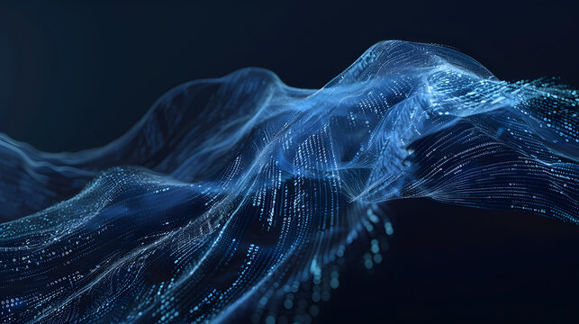 Binary code flowing like wind through a dark sky