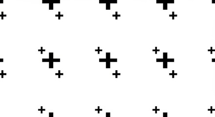 Repeating plus signs on a white background pattern.