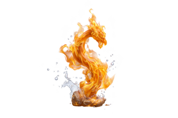 A dynamic flame-shaped figure resembling a dragon. Png, Transparent background.