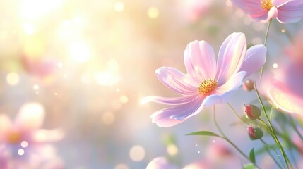 Soft pastel floral background, delicate blossoms with subtle light bokeh, calm and serene atmosphere perfect for spring designs.