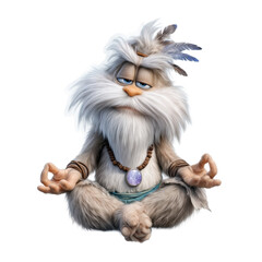 cute little monk meditating on a white background