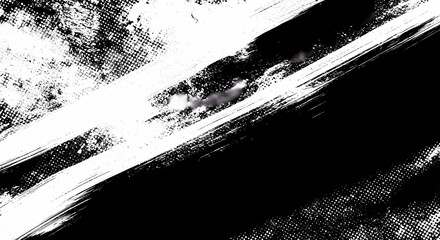 Fototapeta premium Black and white abstract background with brushstroke and halftone style