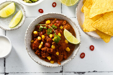 Traditional beef chili with sweet corn